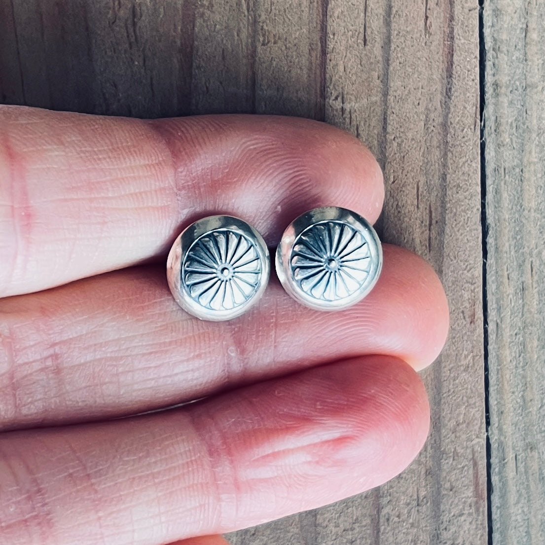 Sterling Silver Circle Studs with geometric patterning