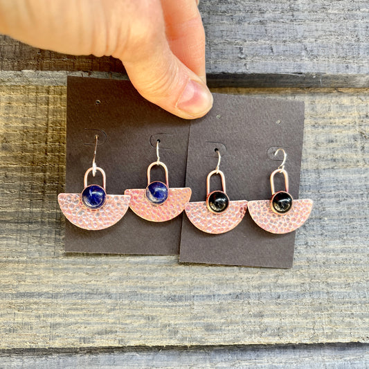 Copper half disk earrings with stones