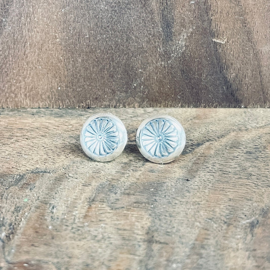 Sterling Silver Circle Studs with geometric patterning