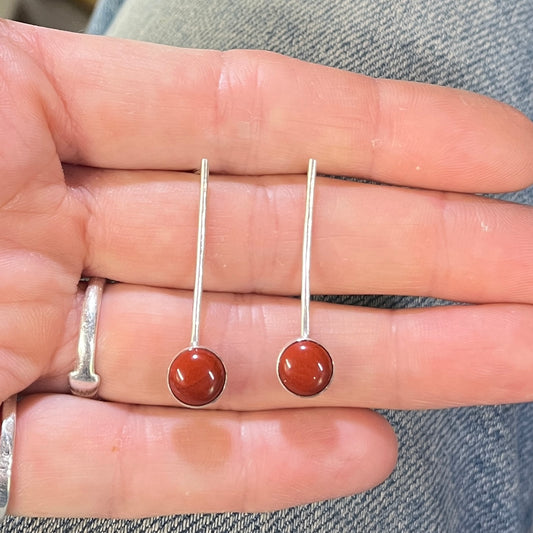 Silver Stone Drop Earrings - Carnelian