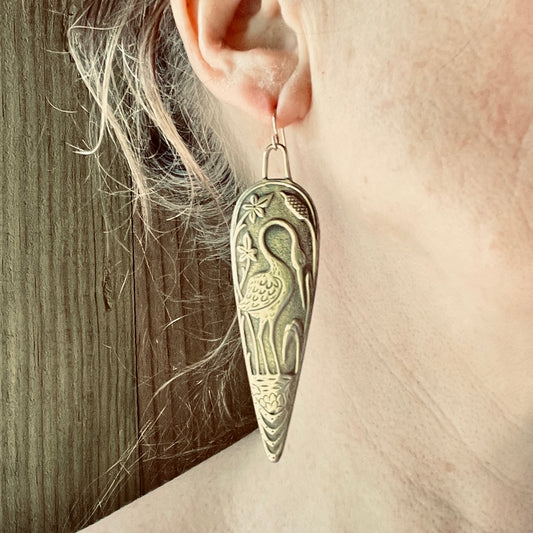 Crane Earrings in Brass