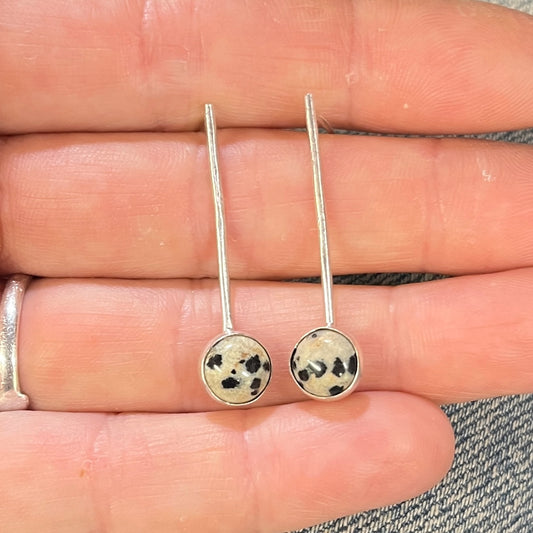Silver Stone Drop Earrings - Dalmatian Jasper