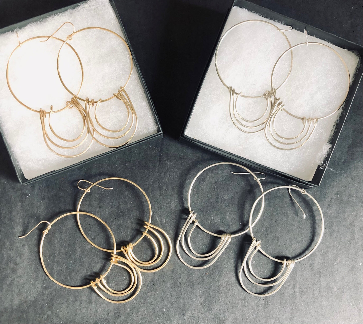 Silver Geometric Hoop Earrings - Made to order