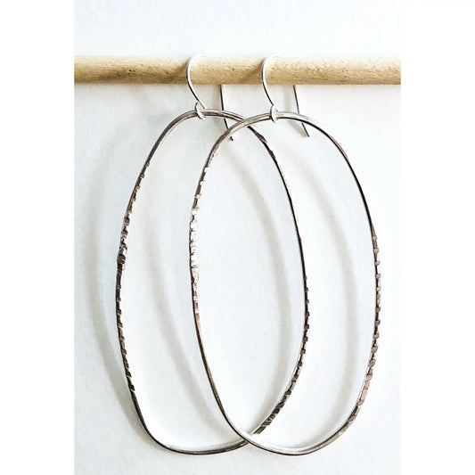 Hammered Organic Hoop Earrings in Silver