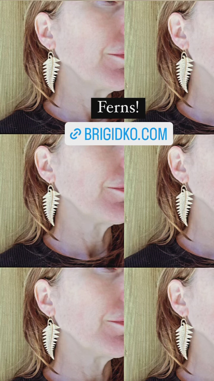 fern earrings in brass