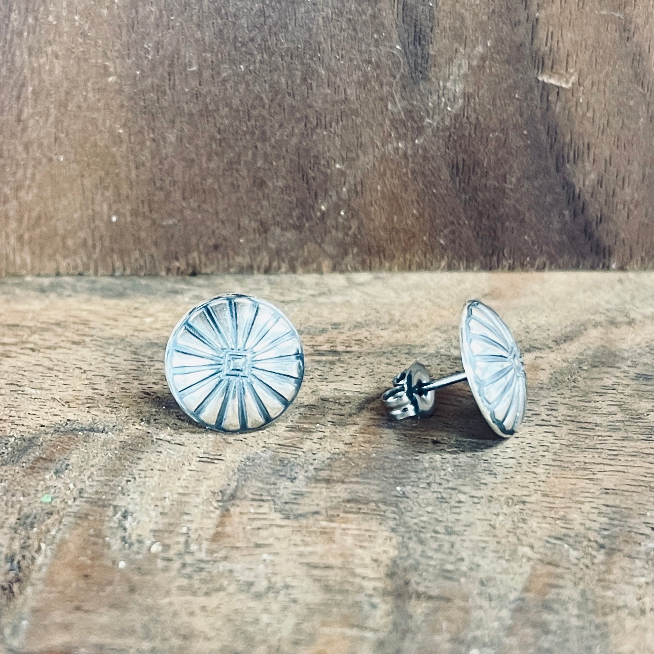 Circular Stud with Concho Pattern in Sterling Silver