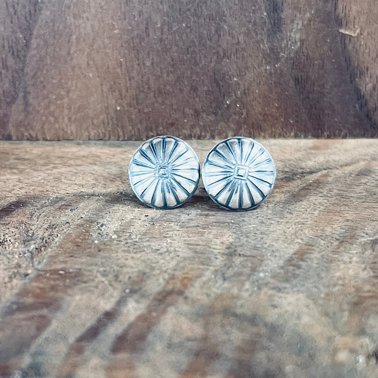 Circular Stud with Concho Pattern in Sterling Silver